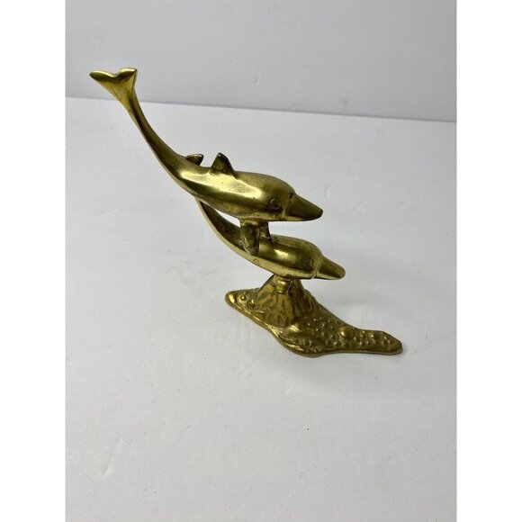 Brass Dolphin Figurine Swimming Ocean Nautical Beach‎ Decor 6” Vintage - Picture 3 of 11